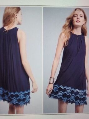 ANTHROPOLOGIE MAEVE Navy Swing Mini Dress with Blue Sequin Fringe